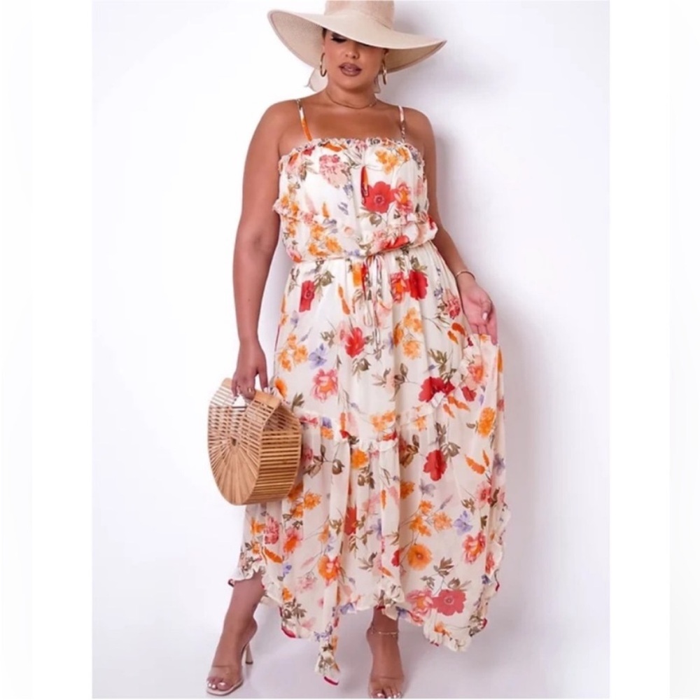Miss Avenue White and Orange Floral Dress NWT